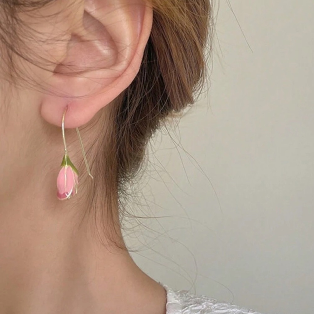 Cute enamel pink tulip earrings 🌸💕💐 lll - Picture 3 of 5